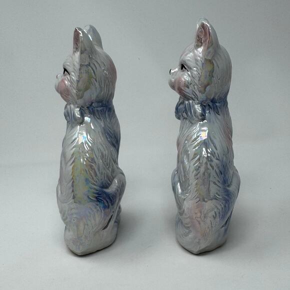 Vintage Pearl Lustreware Porcelain Pink & Blue Cat with Kitten Statue Set of 2 - Picture 4 of 9